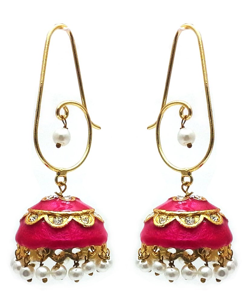 Moonstruck Traditional Indian Jhumka Earrings for Women Gold Plated Minakari Design with Stones & Pearls Ethnic Dangle Earrings for Wedding, Party, Festival & Gift Wear - Image 1